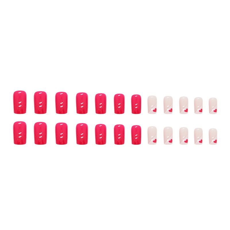 24pcs Wearable Fake Nails Reusable Stick On Nails Press on Full Cover Love Heart False Nail Tips with Jelly Stickers Makeup Accessories Rose Red