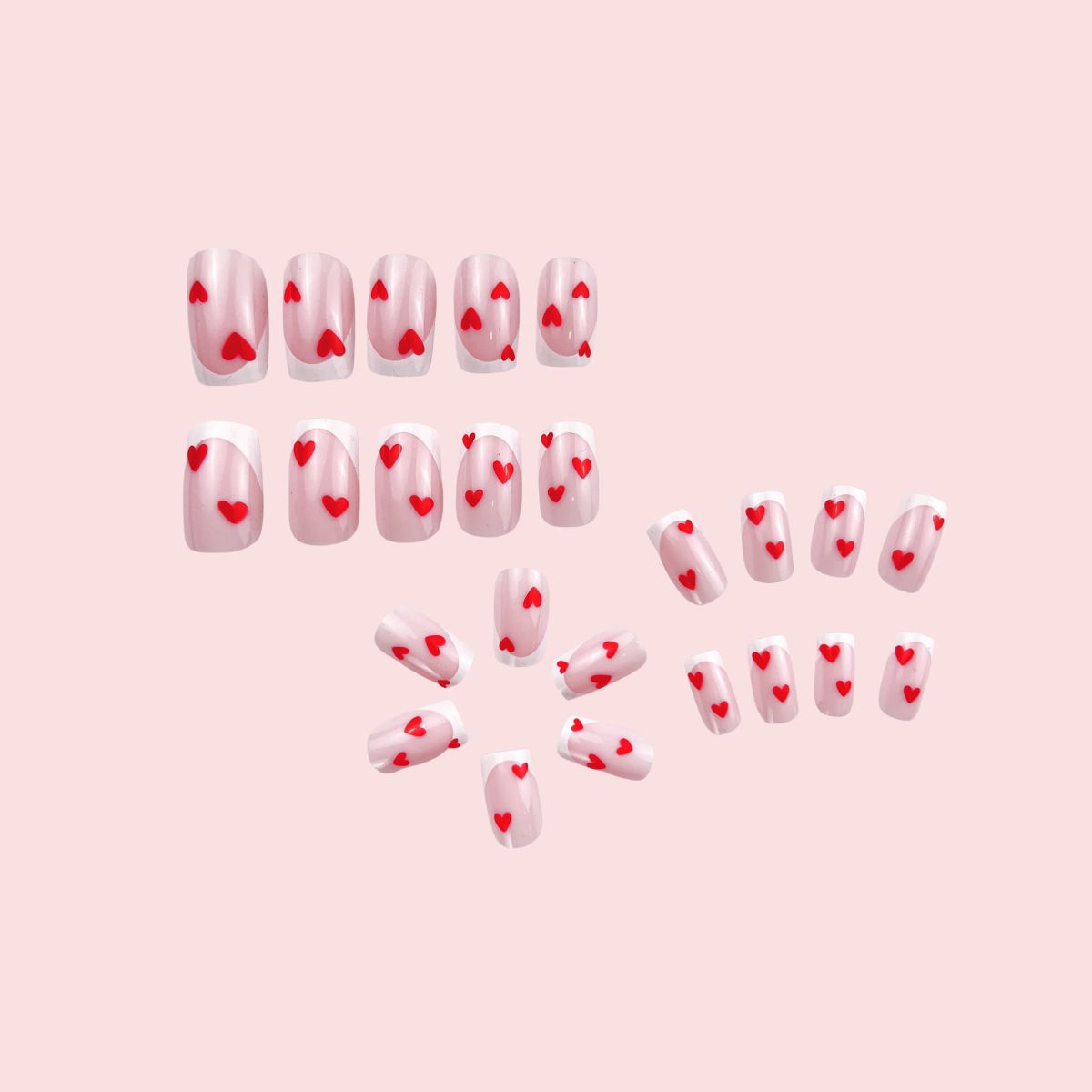 24pcs Wearable Fake Nails Reusable Stick On Nails Press on Full Cover Love Heart False Nail Tips with Jelly Stickers Makeup Accessories view 3