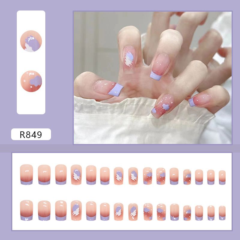 30pcs Wearable Fake Nails French Style Heart Reusable Stick On Nails Press on Full Cover False Nail Tips with Jelly Stickers Makeup Accessories view 4