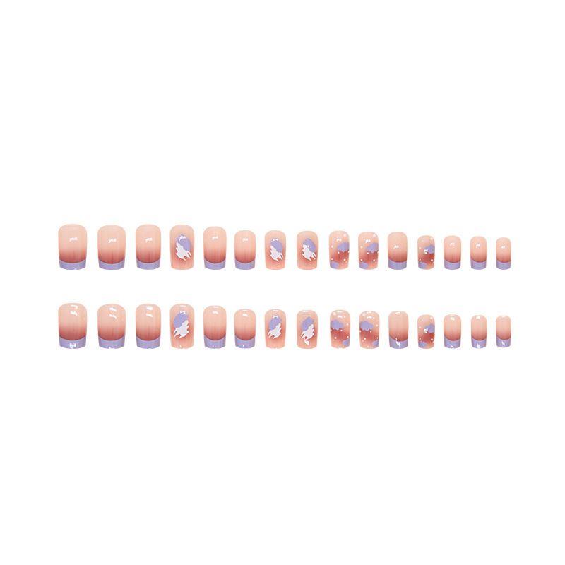 30pcs Wearable Fake Nails French Style Heart Reusable Stick On Nails Press on Full Cover False Nail Tips with Jelly Stickers Makeup Accessories view 6