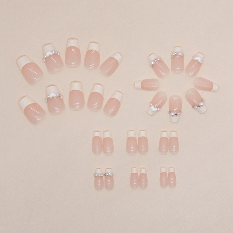 30pcs Wearable Fake Nails French Style Heart Reusable Stick On Nails Press on Full Cover False Nail Tips with Jelly Stickers Makeup Accessories view 8