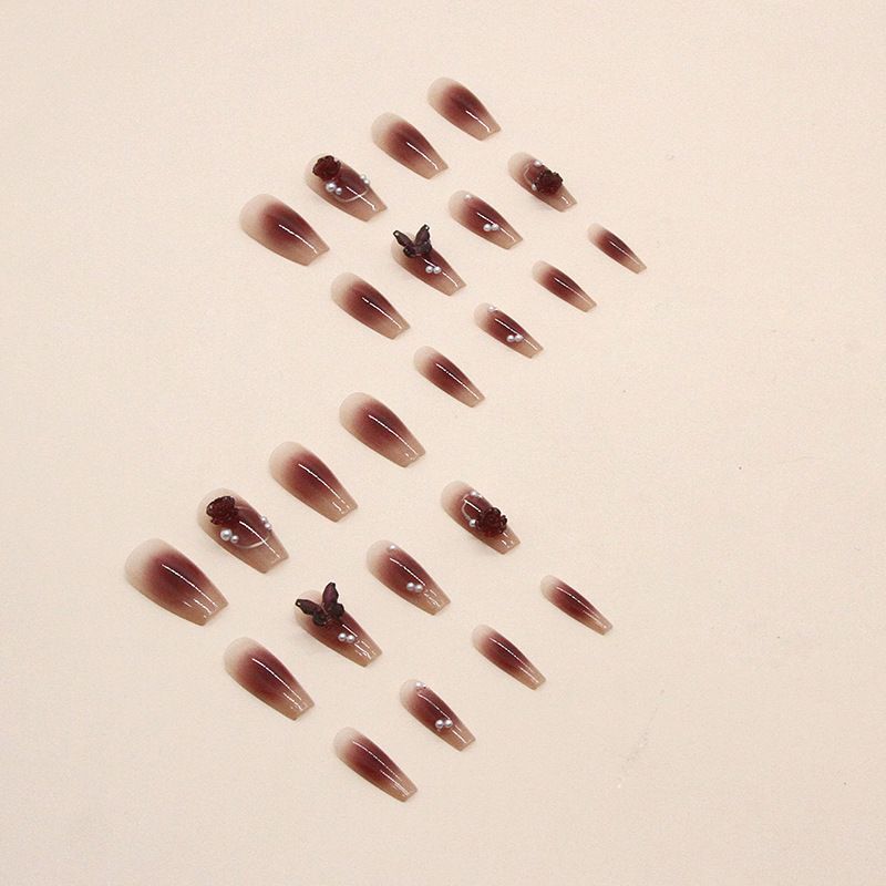 24pcs Shiny Flower Wearable Fake Nails Reusable Stick On Nails Press on Full Cover False Nail Tips with Jelly Stickers Makeup Accessories