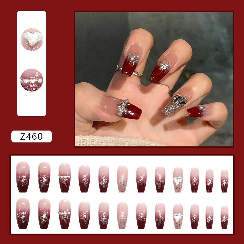 24pcs Shiny Flower Wearable Fake Nails Reusable Stick On Nails Press on Full Cover False Nail Tips with Jelly Stickers Makeup Accessories