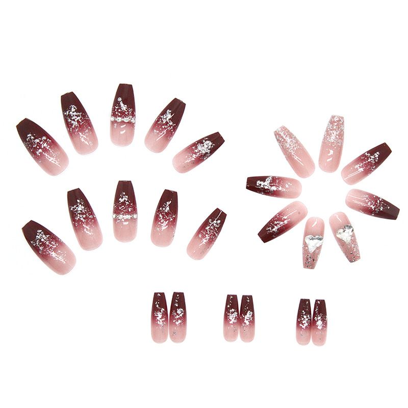 24pcs Shiny Flower Wearable Fake Nails Reusable Stick On Nails Press on Full Cover False Nail Tips with Jelly Stickers Makeup Accessories