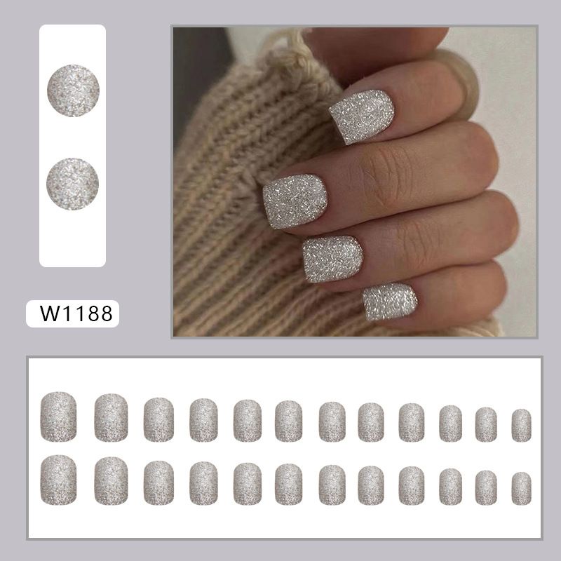 24pcs Shiny Wearable Fake Nails Reusable Stick On Nails Press on Full Cover False Nail Tips with Jelly Stickers Makeup Accessories view 7
