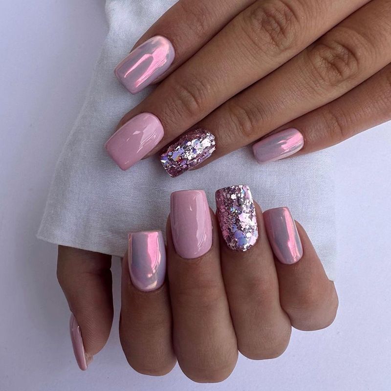 24pcs Shiny Wearable Fake Nails Reusable Stick On Nails Press on Full Cover False Nail Tips with Jelly Stickers Makeup Accessories view 2