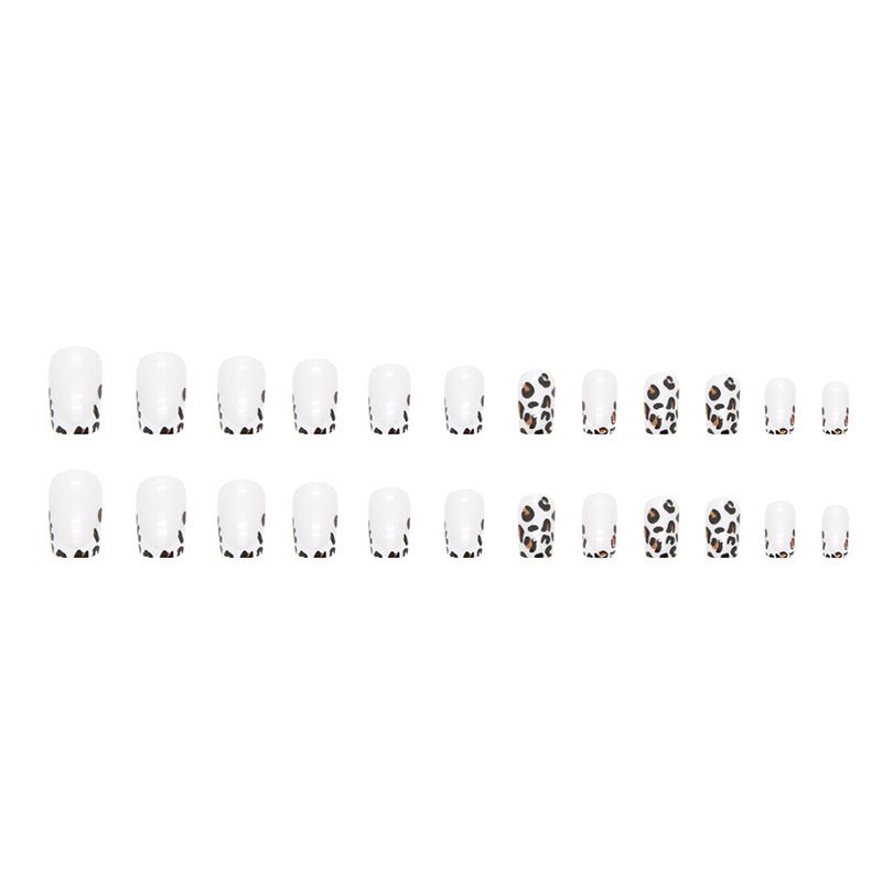 24pcs Leopard Print Wearable Fake Nails French Style Reusable Stick On Nails Press on Full Cover False Nail Tips with Jelly Stickers Makeup Accessories view 4