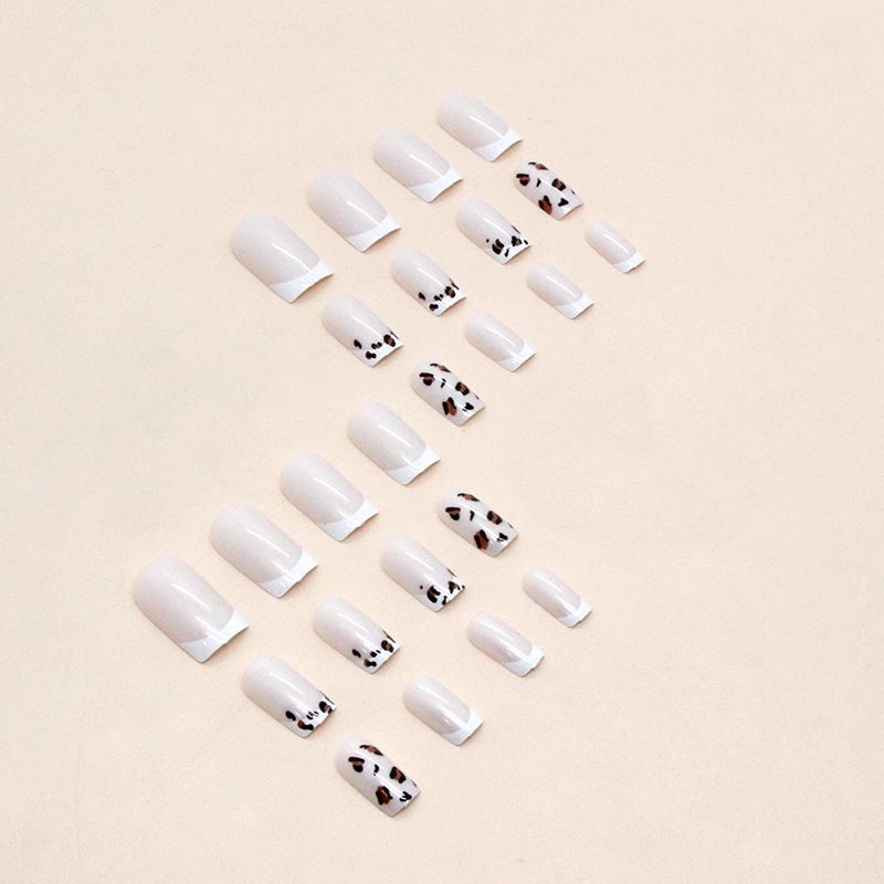 24pcs Leopard Print Wearable Fake Nails French Style Reusable Stick On Nails Press on Full Cover False Nail Tips with Jelly Stickers Makeup Accessories view 10