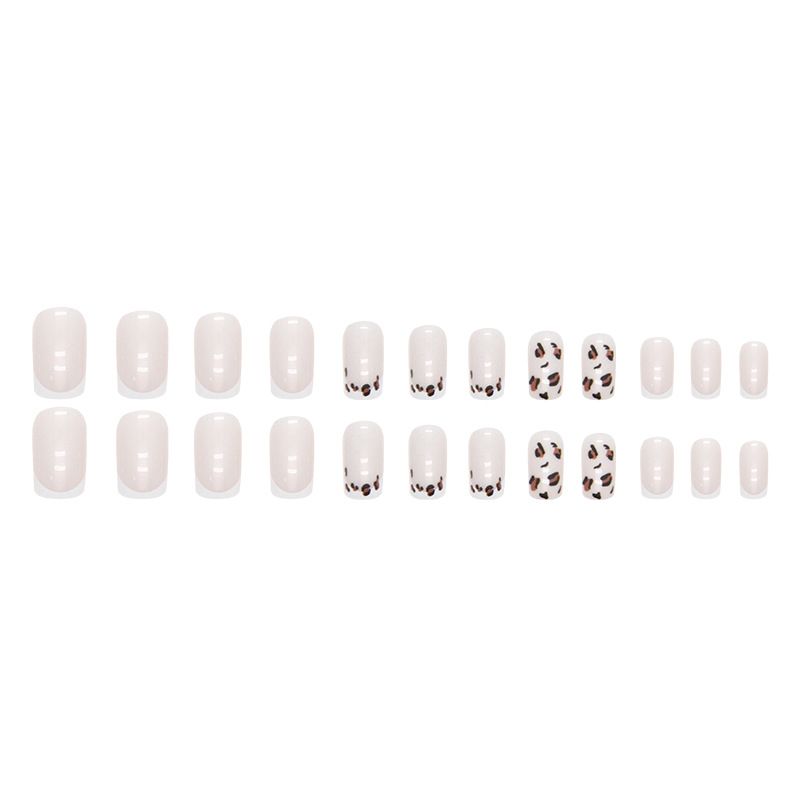 24pcs Leopard Print Wearable Fake Nails French Style Reusable Stick On Nails Press on Full Cover False Nail Tips with Jelly Stickers Makeup Accessories view 8
