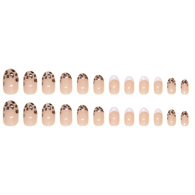 24pcs Leopard Print Wearable Fake Nails French Style Reusable Stick On Nails Press on Full Cover False Nail Tips with Jelly Stickers Makeup Accessories view 5