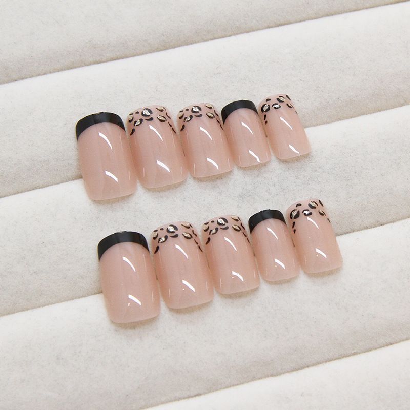 24pcs Leopard Print Wearable Fake Nails French Style Reusable Stick On Nails Press on Full Cover False Nail Tips with Jelly Stickers Makeup Accessories view 8