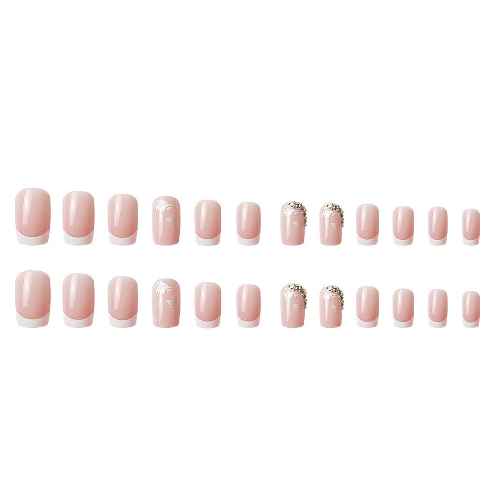 NEW 24pcs Wearable Fake Nails French Style Love Heart Reusable Stick On Nails Press on Full Cover False Nail Tips with Jelly Stickers Makeup Accessories