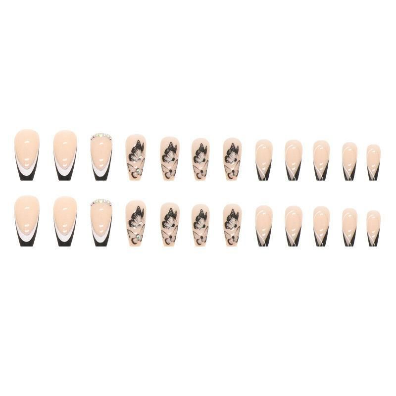 NEW 24pcs Wearable Fake Nails Black French Style Reusable Stick On Nails Press on Full Cover False Nail Tips with Jelly Stickers Makeup Accessories view 6