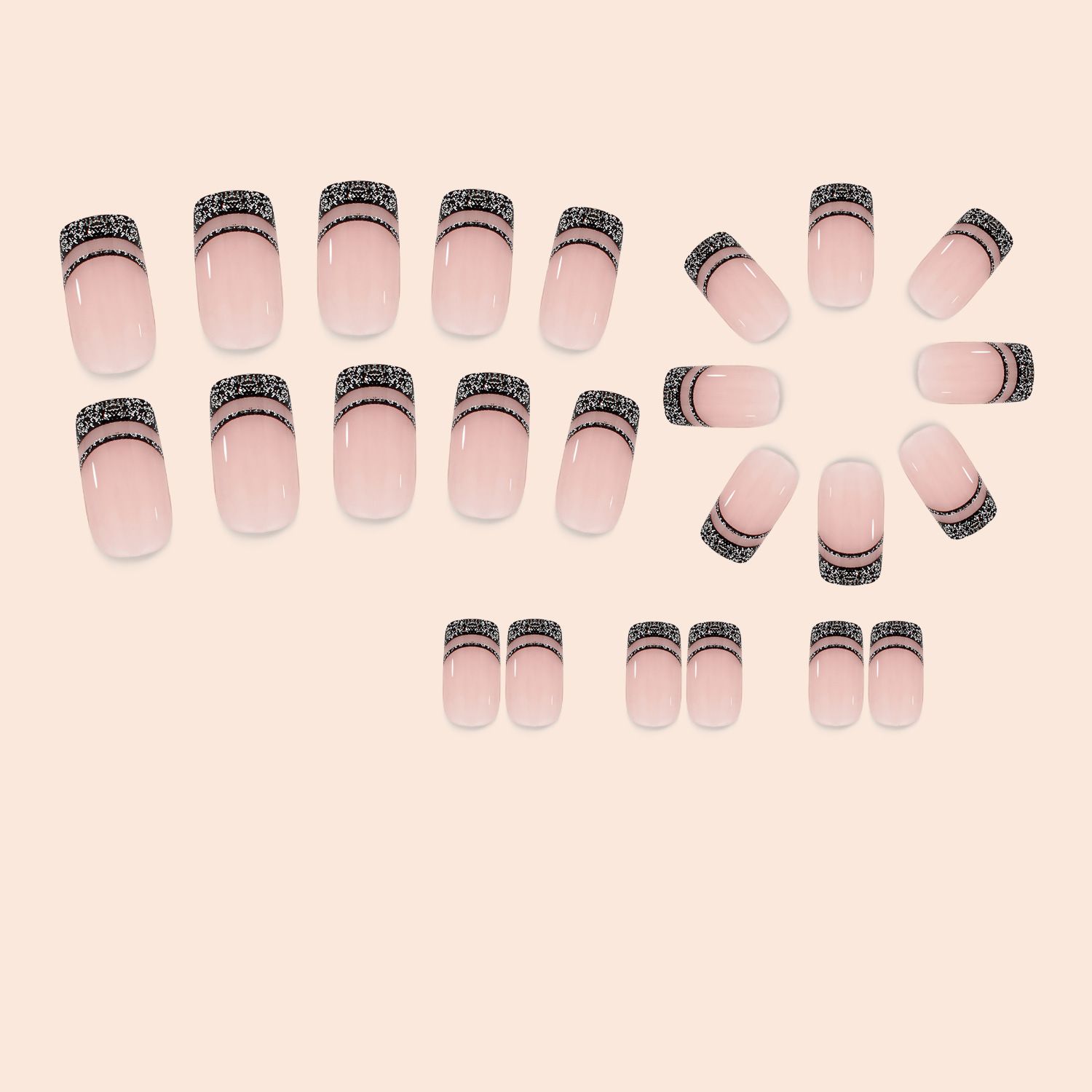 NEW 24pcs Wearable Fake Nails Black French Style Reusable Stick On Nails Press on Full Cover False Nail Tips with Jelly Stickers Makeup Accessories view 8