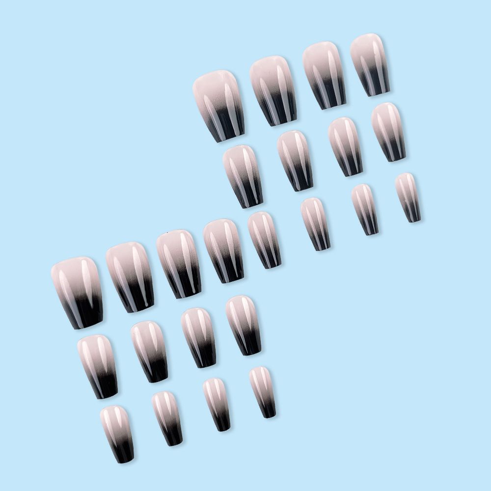 NEW 24pcs Wearable Fake Nails Black French Style Reusable Stick On Nails Press on Full Cover False Nail Tips with Jelly Stickers Makeup Accessories view 10