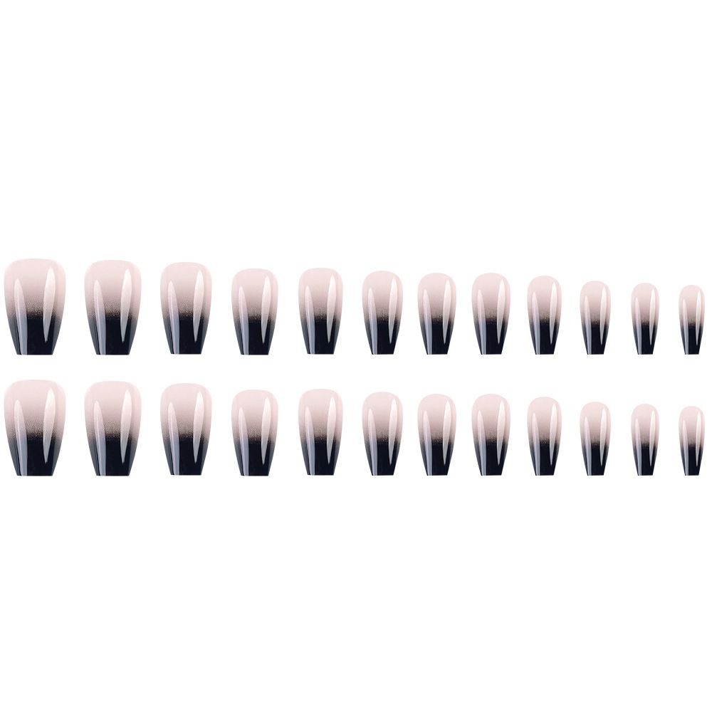 NEW 24pcs Wearable Fake Nails Black French Style Reusable Stick On Nails Press on Full Cover False Nail Tips with Jelly Stickers Makeup Accessories view 9