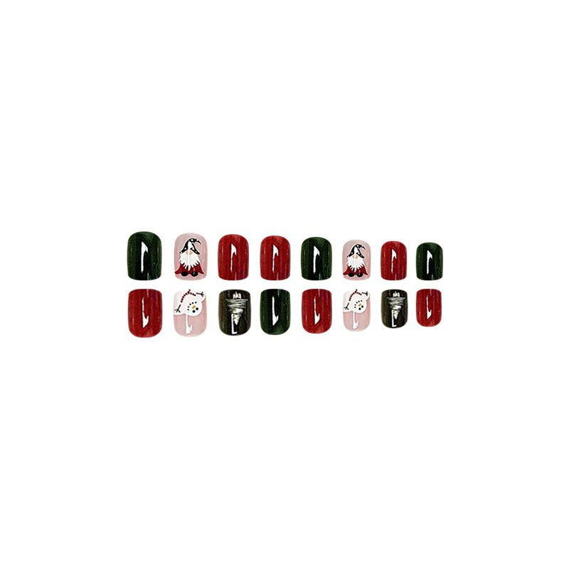 NEW 24pcs Wearable Fake Nails Christmas Reusable Stick On Nails Press on Full Cover False Nail Tips with Jelly Stickers Makeup Accessories Santa Claus Red Green view 6