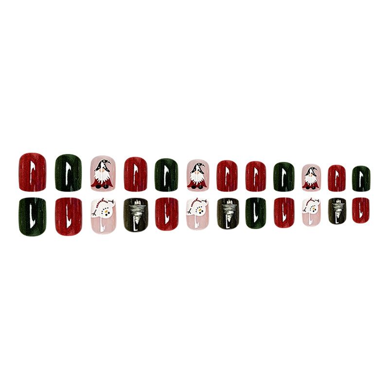 NEW 24pcs Wearable Fake Nails Christmas Reusable Stick On Nails Press on Full Cover False Nail Tips with Jelly Stickers Makeup Accessories Santa Claus Red Green view 7