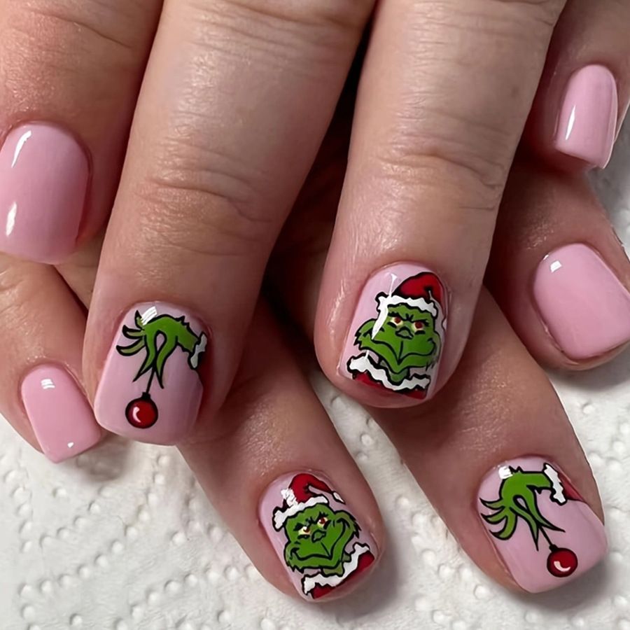 NEW 24pcs Wearable Fake Nails Christmas Reusable Stick On Nails Press on Full Cover False Nail Tips with Jelly Stickers Makeup Accessories Santa Claus Red Green view 9