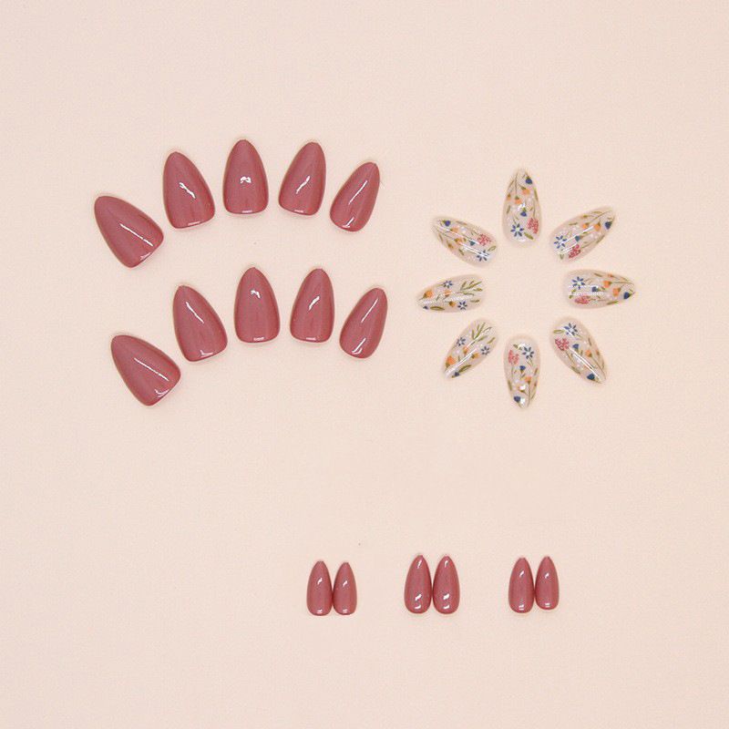 NEW 24pcs Flower Wearable Fake Nails Reusable Stick On Nails Press on Full Cover False Nail Tips with Jelly Stickers Makeup Accessories