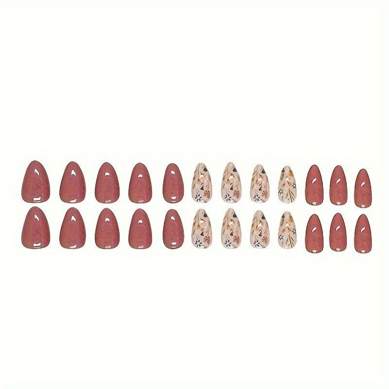 NEW 24pcs Flower Wearable Fake Nails Reusable Stick On Nails Press on Full Cover False Nail Tips with Jelly Stickers Makeup Accessories