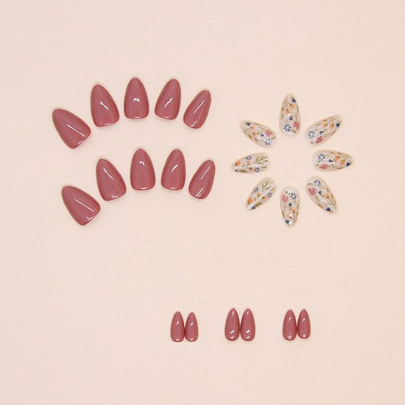 NEW 24pcs Flower Wearable Fake Nails Reusable Stick On Nails Press on Full Cover False Nail Tips with Jelly Stickers Makeup Accessories