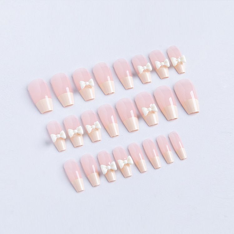 NEW 24pcs Bowknot Wearable Fake Nails Reusable Stick On Nails Press on Full Cover False Nail Tips with Jelly Stickers Makeup Accessories view 6