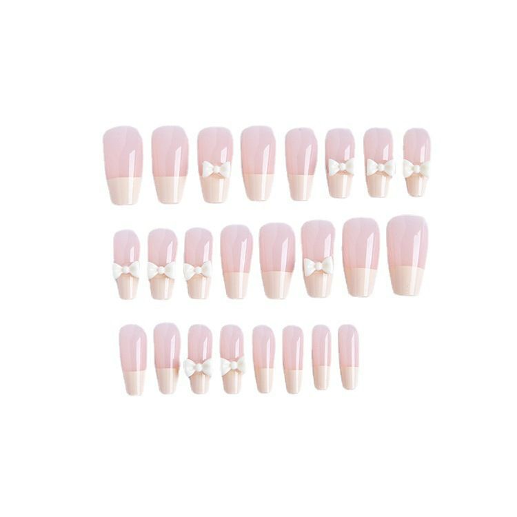 NEW 24pcs Bowknot Wearable Fake Nails Reusable Stick On Nails Press on Full Cover False Nail Tips with Jelly Stickers Makeup Accessories view 5
