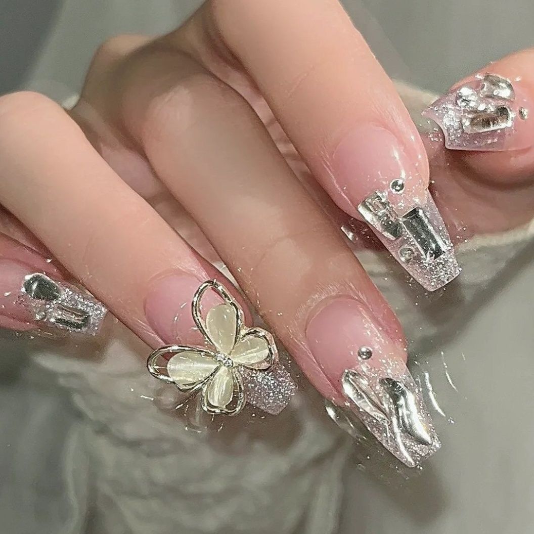NEW 24pcs Bowknot Wearable Fake Nails Reusable Stick On Nails Press on Full Cover False Nail Tips with Jelly Stickers Makeup Accessories view 2
