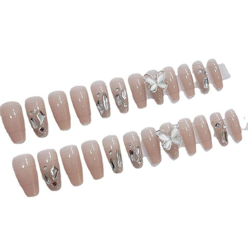 NEW 24pcs Bowknot Wearable Fake Nails Reusable Stick On Nails Press on Full Cover False Nail Tips with Jelly Stickers Makeup Accessories view 10
