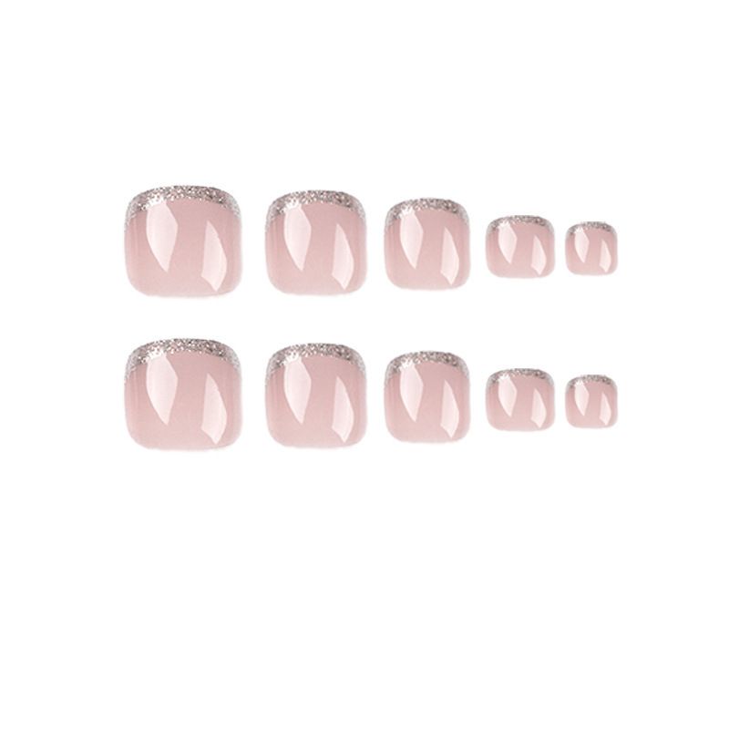 24 pcs Shiny Toe Fake Nails Toenail Wearable Nail Stickers Detachable False Nail Tips With Jelly Stickers Toes Nails Art view 6