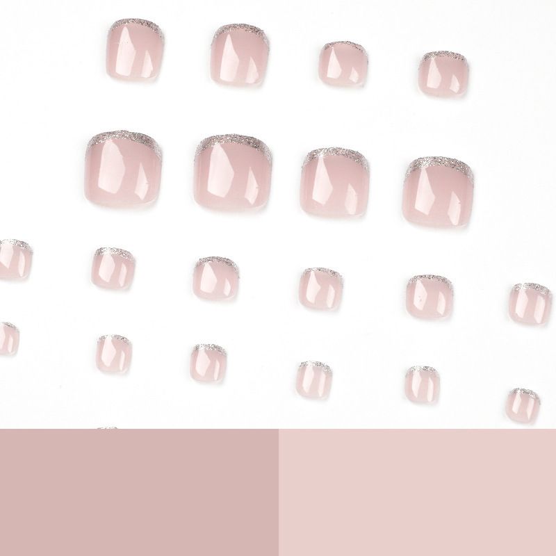 24 pcs Shiny Toe Fake Nails Toenail Wearable Nail Stickers Detachable False Nail Tips With Jelly Stickers Toes Nails Art view 3