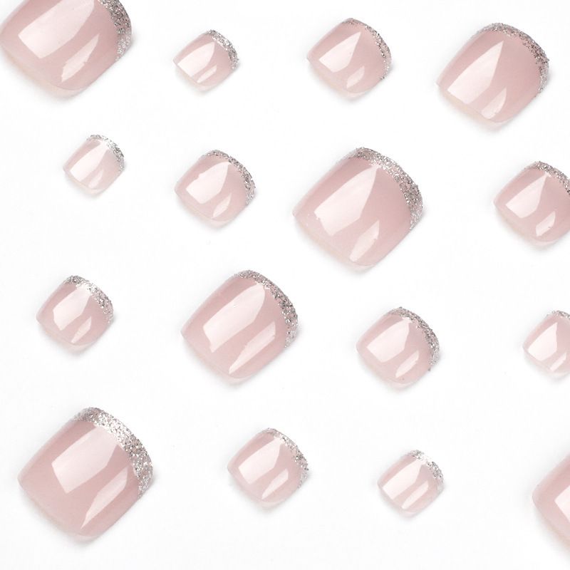 24 pcs Shiny Toe Fake Nails Toenail Wearable Nail Stickers Detachable False Nail Tips With Jelly Stickers Toes Nails Art view 4