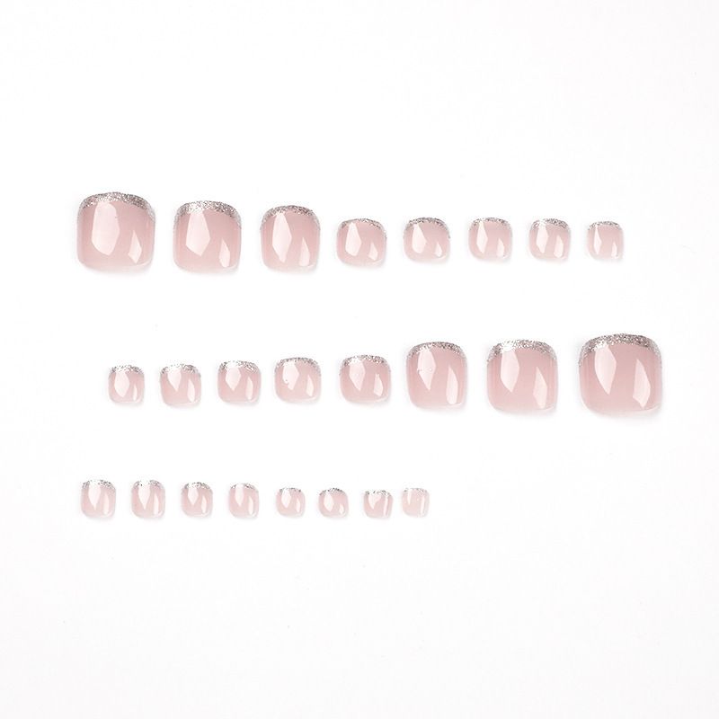 24 pcs Shiny Toe Fake Nails Toenail Wearable Nail Stickers Detachable False Nail Tips With Jelly Stickers Toes Nails Art view 5