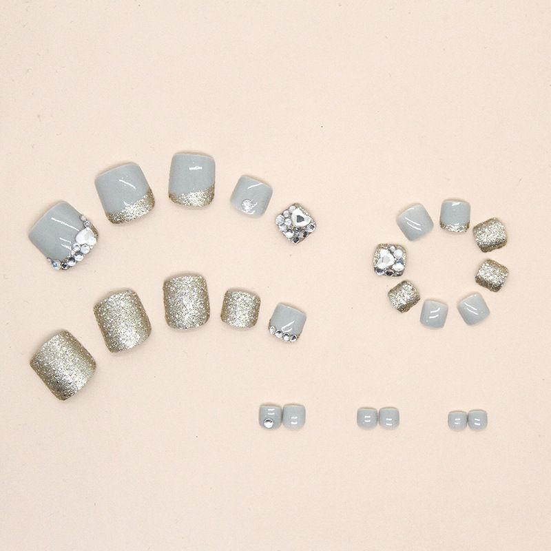 24 pcs Shiny Toe Fake Nails Toenail Wearable Nail Stickers Detachable False Nail Tips With Jelly Stickers Toes Nails Art view 10