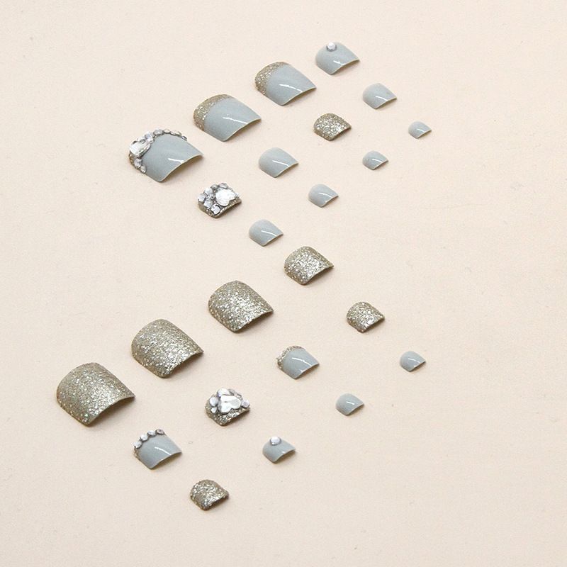 24 pcs Shiny Toe Fake Nails Toenail Wearable Nail Stickers Detachable False Nail Tips With Jelly Stickers Toes Nails Art view 8