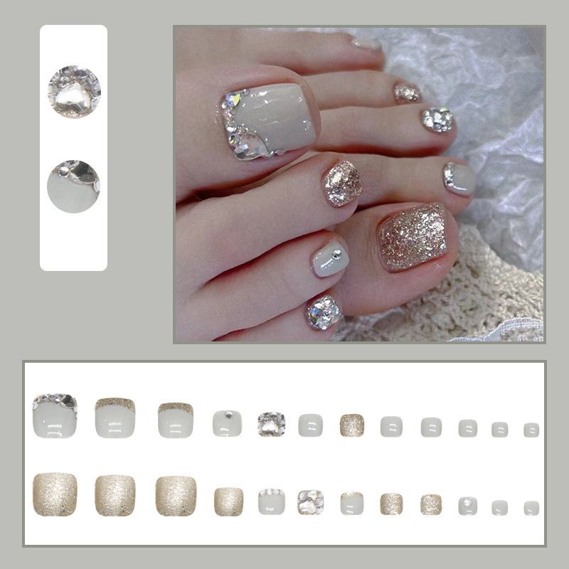 24 pcs Shiny Toe Fake Nails Toenail Wearable Nail Stickers Detachable False Nail Tips With Jelly Stickers Toes Nails Art view 7