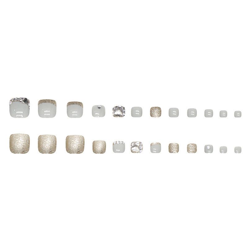 24 pcs Shiny Toe Fake Nails Toenail Wearable Nail Stickers Detachable False Nail Tips With Jelly Stickers Toes Nails Art view 9