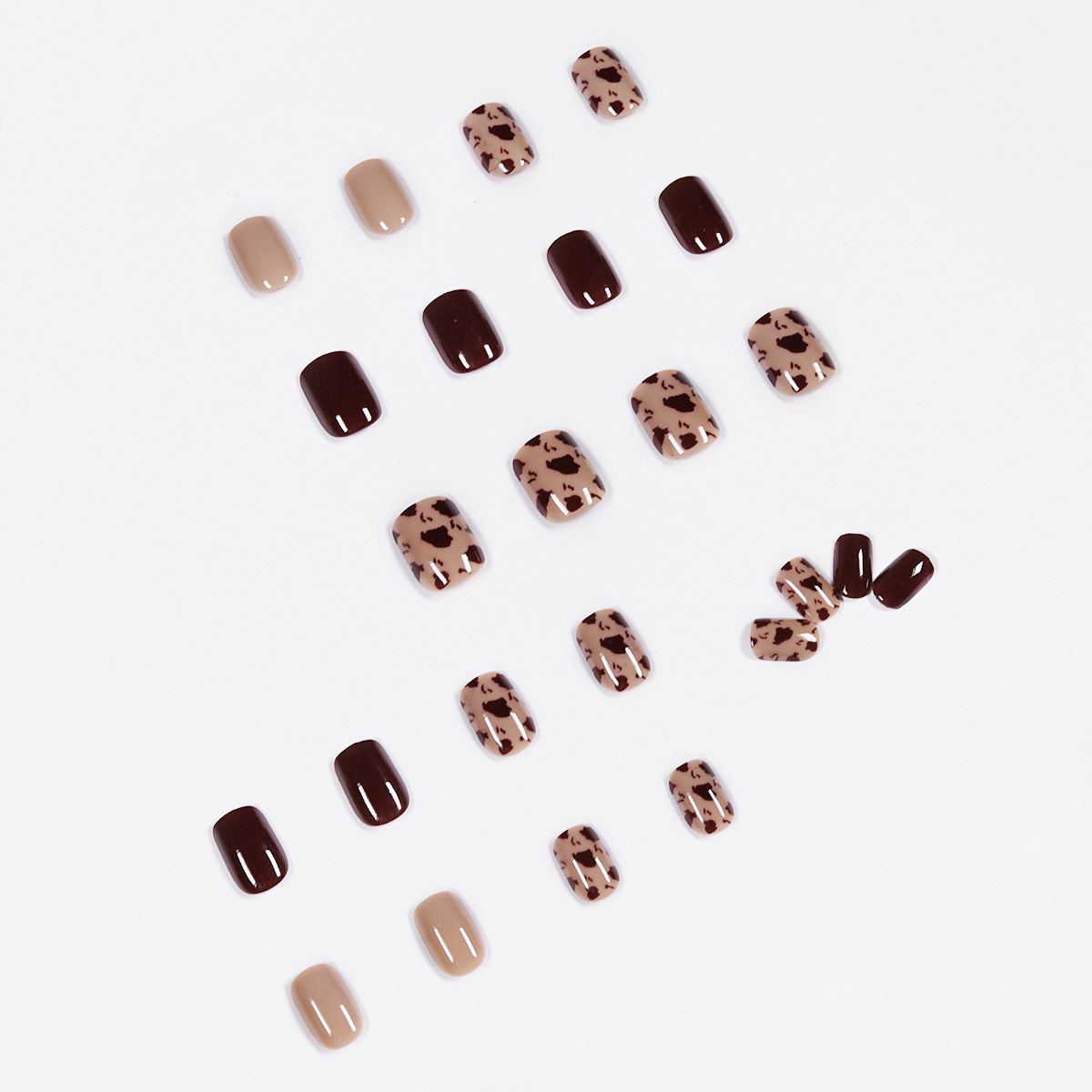 24pcs Leopard Print Wearable Fake Nails Reusable Stick On Nails Press on Full Cover False Nail Tips with Jelly Stickers Makeup Accessories Brown view 3