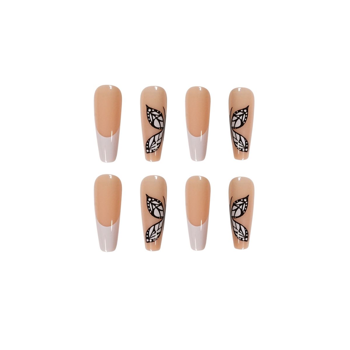 24pcs Wearable Fake Nails French Tip Butterfly Reusable Stick On Nails Press on Full Cover False Nail Tips with Jelly Stickers Makeup Accessories Pink Naked Color view 3