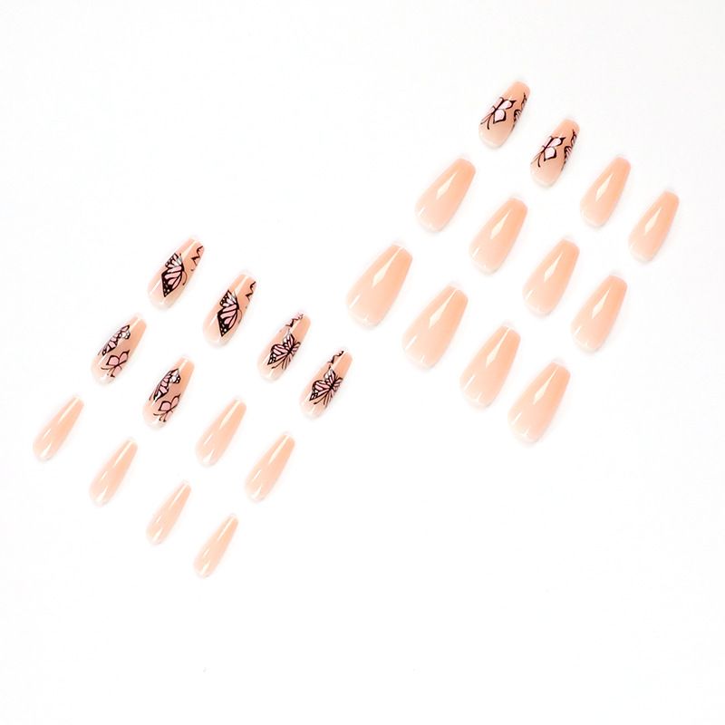 24pcs Wearable Fake Nails French Tip Butterfly Reusable Stick On Nails Press on Full Cover False Nail Tips with Jelly Stickers Makeup Accessories Pink Naked Color view 10