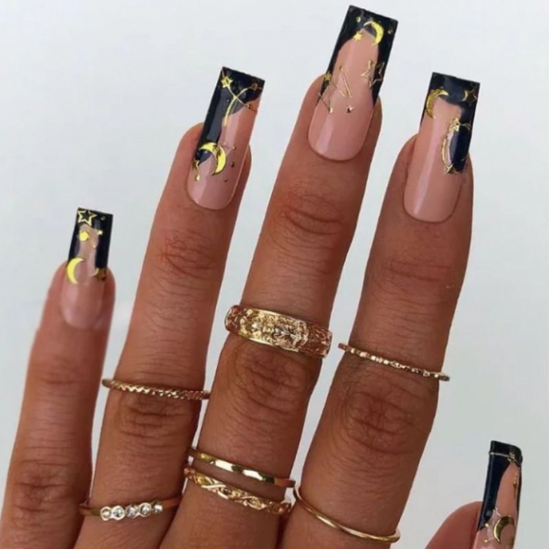 24pcs Wearable Fake Nails Square French Tip Reusable Stick On Nails Press on Full Cover False Sky Nail Tips with Jelly Stickers Makeup Accessories Pink Naked Color