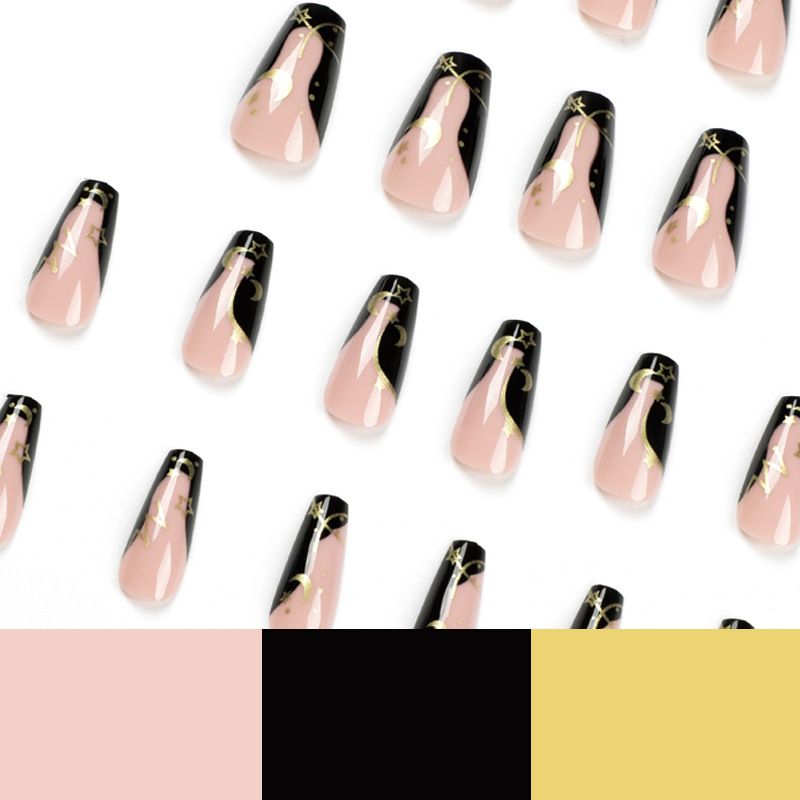 24pcs Wearable Fake Nails Square French Tip Reusable Stick On Nails Press on Full Cover False Sky Nail Tips with Jelly Stickers Makeup Accessories Pink Naked Color view 5