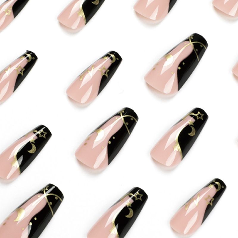 24pcs Wearable Fake Nails Square French Tip Reusable Stick On Nails Press on Full Cover False Sky Nail Tips with Jelly Stickers Makeup Accessories Pink Naked Color view 3