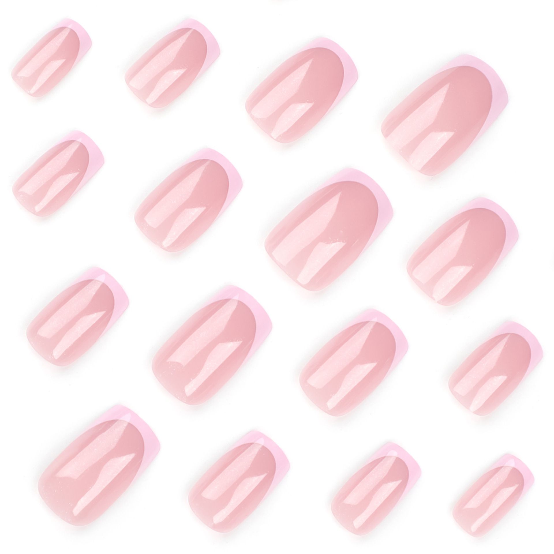 24pcs French Tip Square Wearable Fake Nails Reusable Stick On Nails Press on Full Cover False Nail Tips with Jelly Stickers Makeup Accessories Pink Color