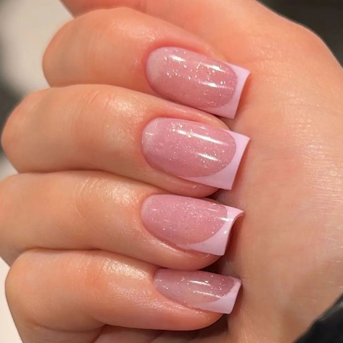 24pcs French Tip Square Wearable Fake Nails Reusable Stick On Nails Press on Full Cover False Nail Tips with Jelly Stickers Makeup Accessories Pink Color