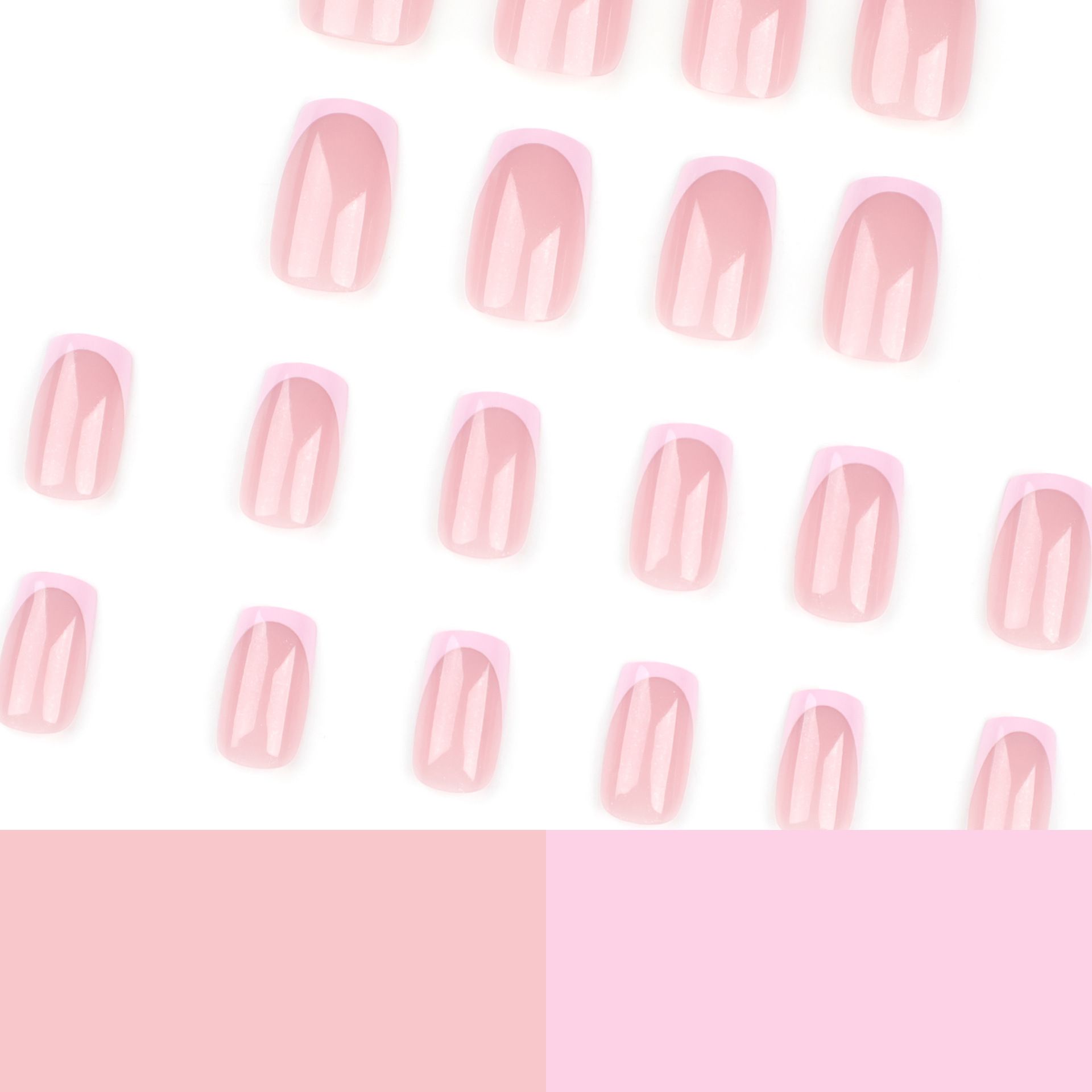 24pcs French Tip Square Wearable Fake Nails Reusable Stick On Nails Press on Full Cover False Nail Tips with Jelly Stickers Makeup Accessories Pink Color