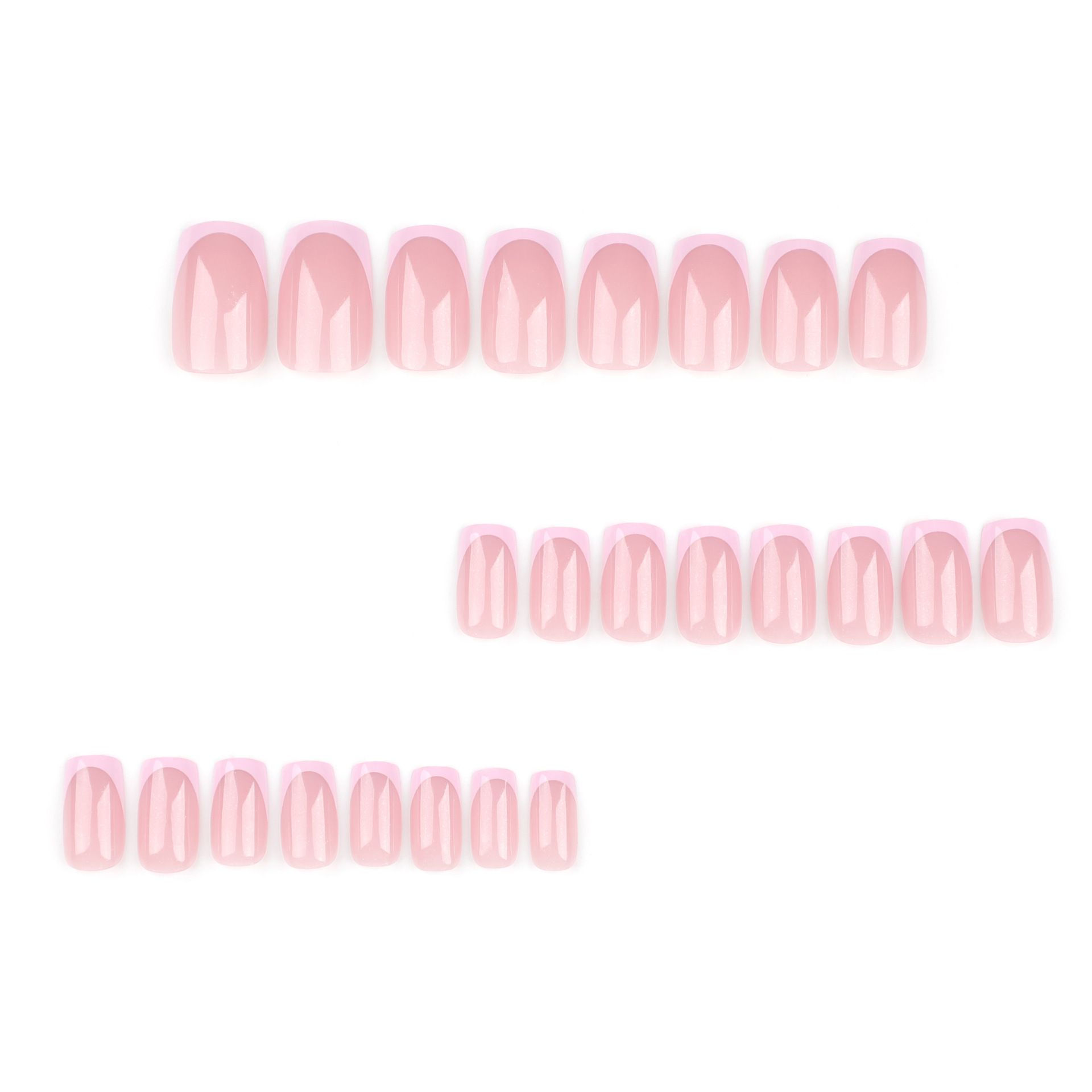 24pcs French Tip Square Wearable Fake Nails Reusable Stick On Nails Press on Full Cover False Nail Tips with Jelly Stickers Makeup Accessories Pink Color