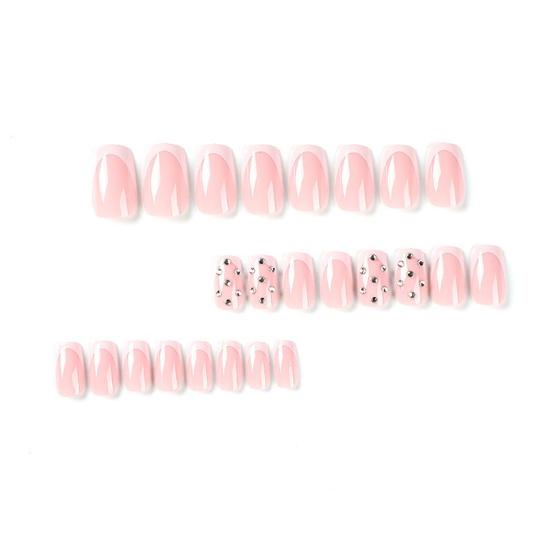 24pcs French Tip Square Wearable Fake Nails Reusable Stick On Nails Press on Full Cover False Nail Tips with Jelly Stickers Makeup Accessories Pink Color