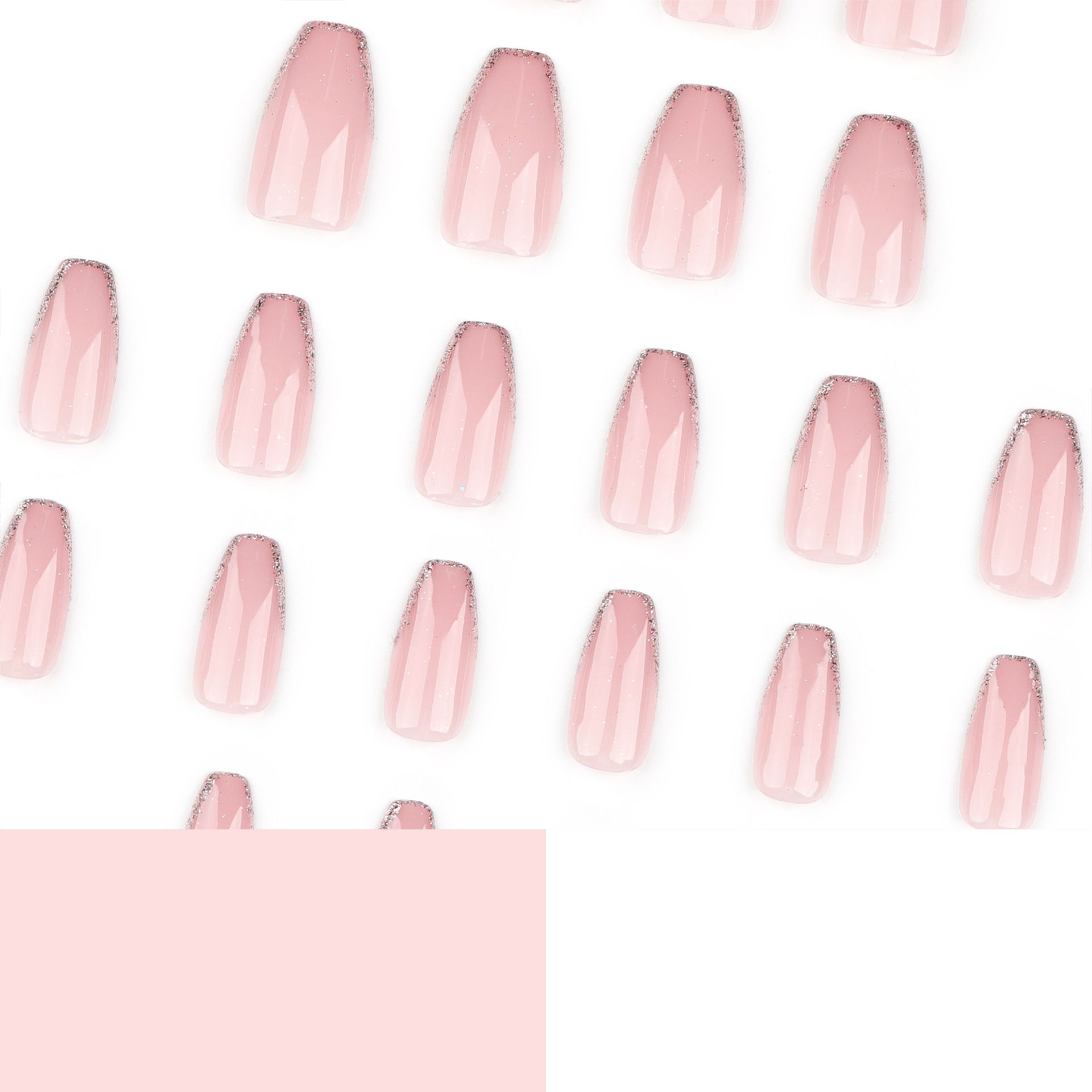 24pcs French Tip Square Wearable Fake Nails Reusable Stick On Nails Press on Full Cover False Nail Tips with Jelly Stickers Makeup Accessories Pink Color